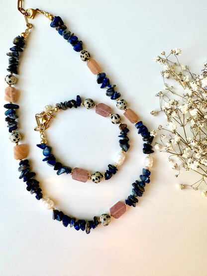 Lapislazuli-Armband mit Dalmatiner-Jaspis & Süßwasserperle