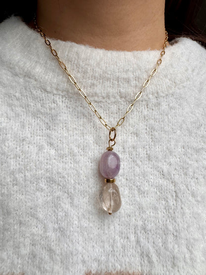 Limited Edition – Halskette mit Naturstein-Anhängern & vergoldeter Gliederkette – handgefertigt