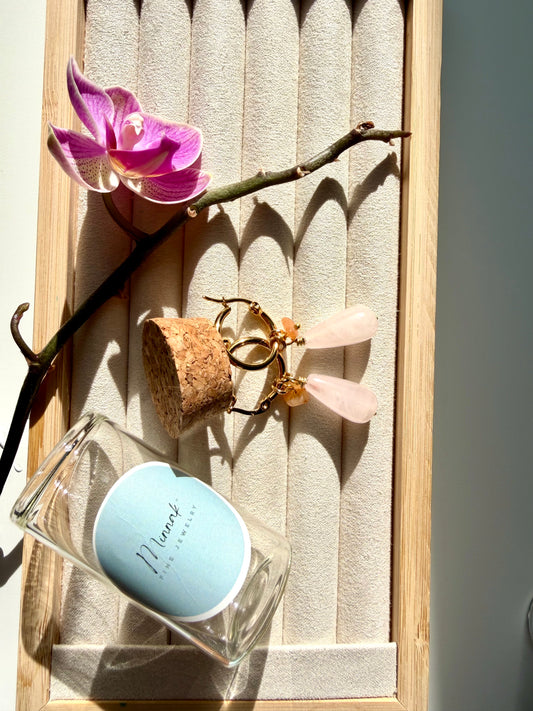 Stone Drop Mini – 18k gold-plated hoop earrings with gemstone drops (2 cm) – handmade