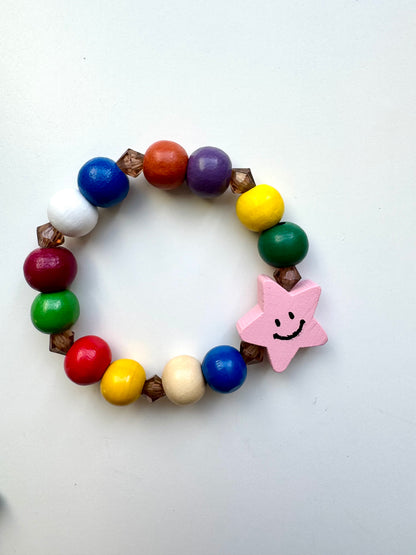Buntes Kinderarmband mit Holz- & Kristallperlen – handgefertigt
