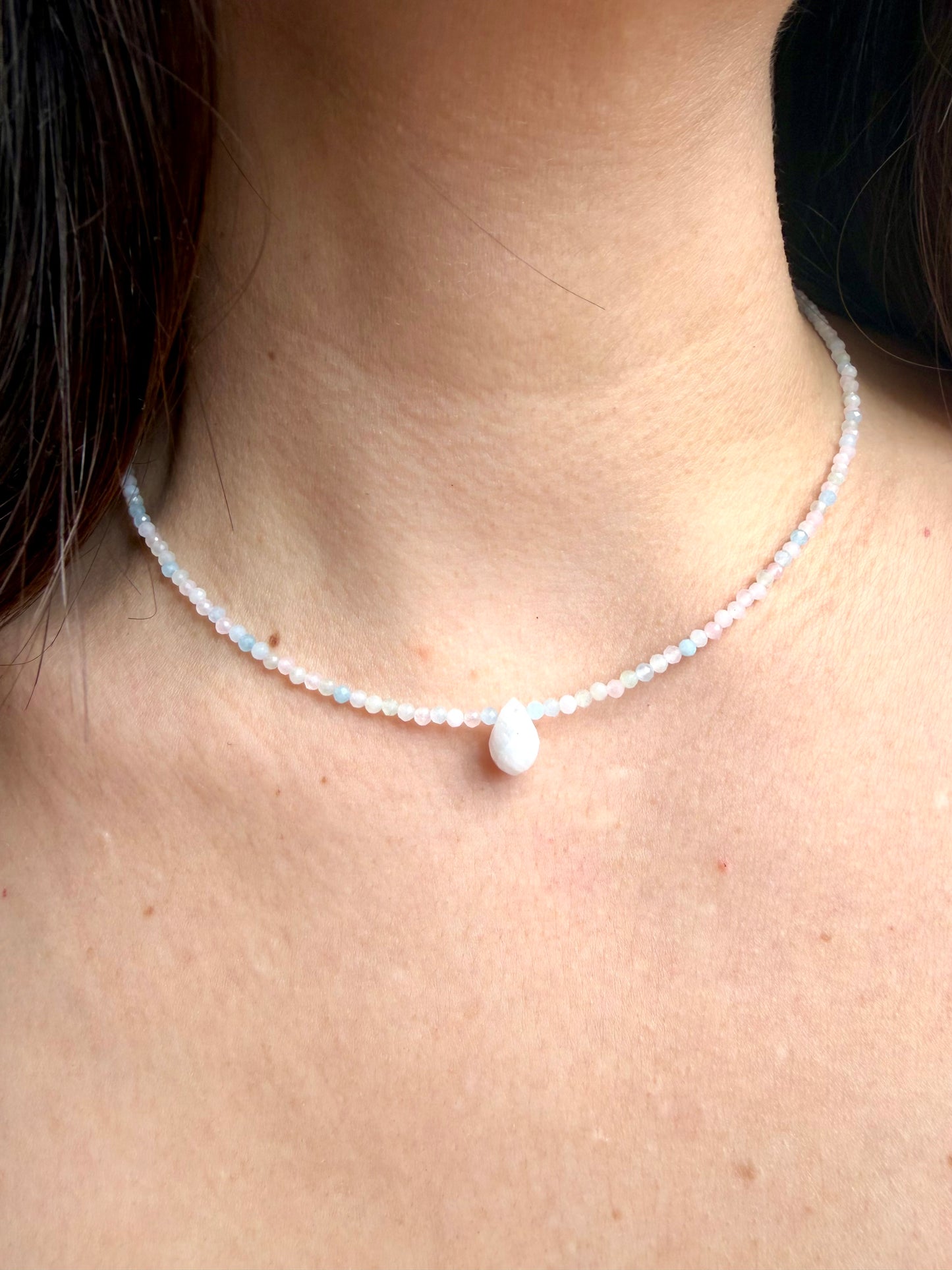 Sun Drop – 18k gold-plated gemstone necklace with white drop pendant – handmade