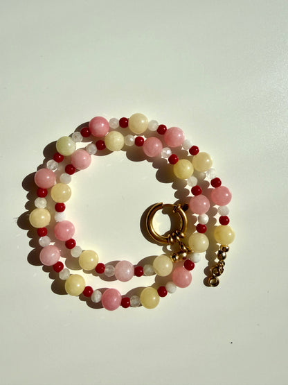 Blush Candy – Morganit & Mondstein Halskette mit Koralle – handgefertigt