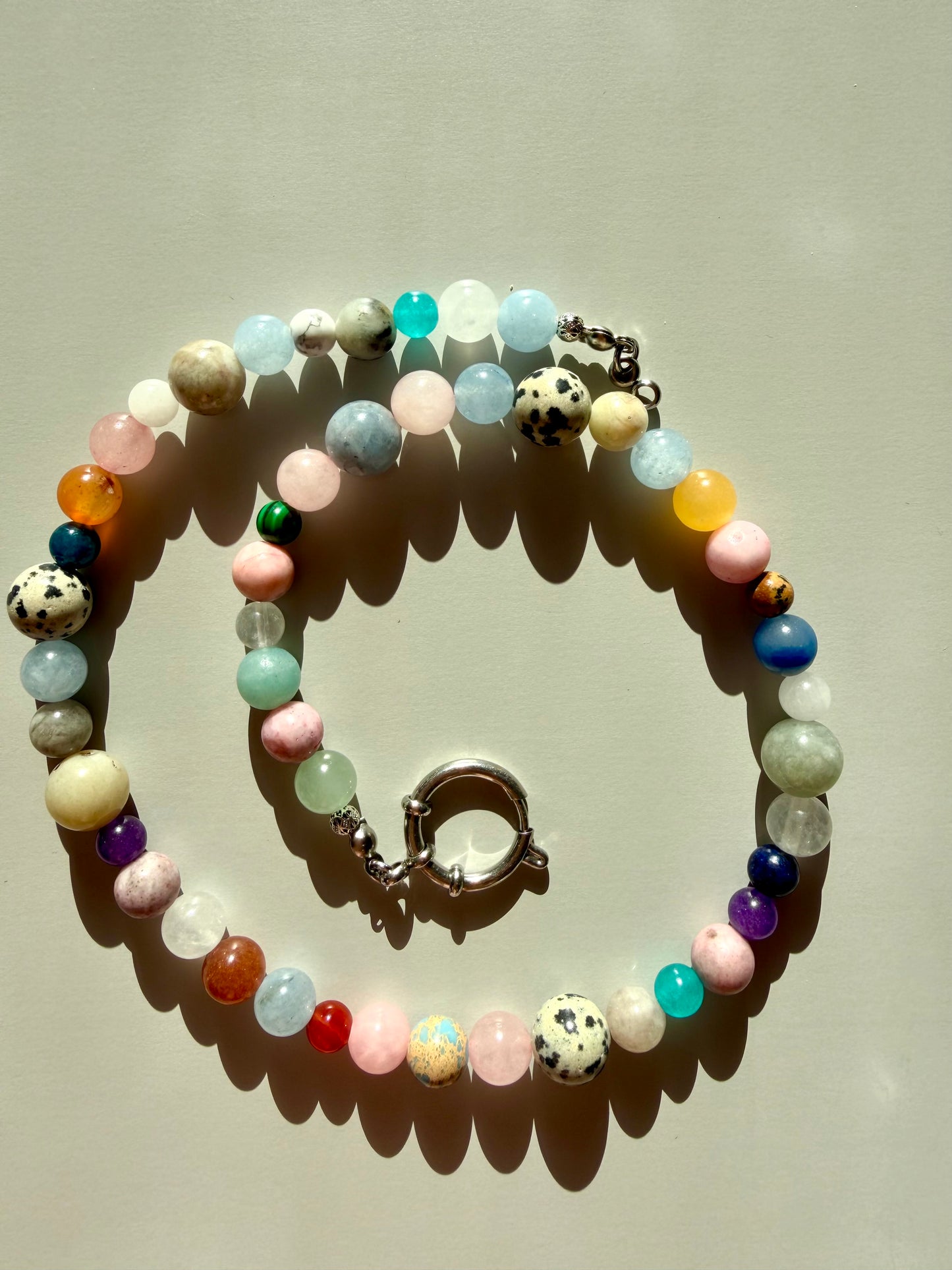 Bonibon - Gemstone Necklace with Dalmatian Jasper, Rose Quartz, Amazonite, Amethyst & Agate - handmade