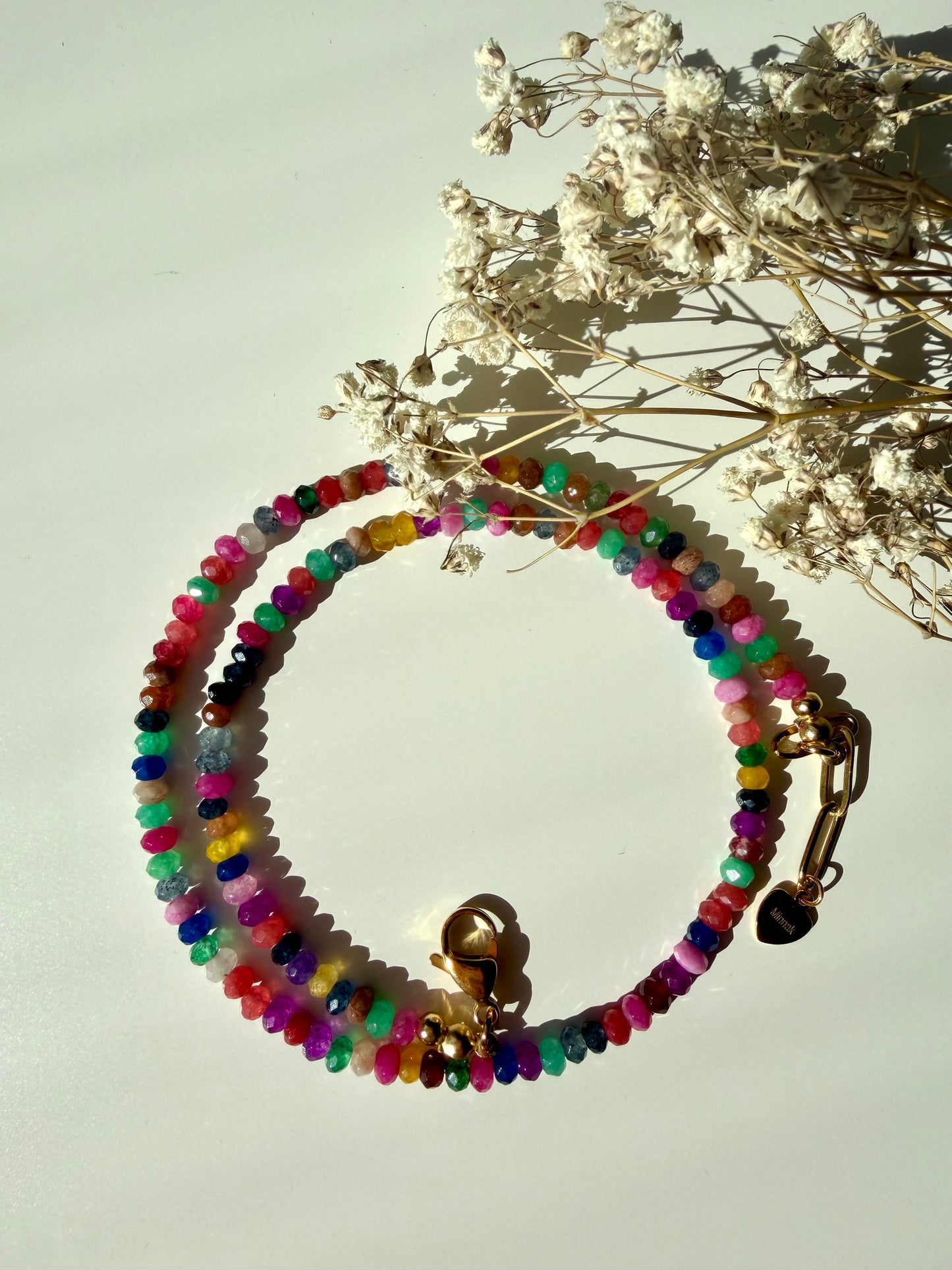 Happy Pearls No. 3 – Gemstone Necklace with Colorful Faceted Stones – Handmade