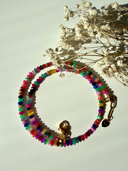 Happy Pearls No. 3 – Gemstone Necklace with Colorful Faceted Stones – Handmade