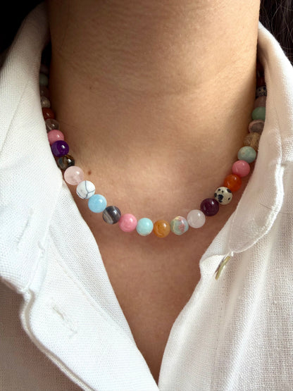 Candy Joy – 18 k vergoldete Edelstein-Halskette mit buntem Steinmix – handgefertigt