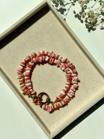 Shell Glow – Muschel Kette in Pink/Rose & Creme Tönen – handgefertigt