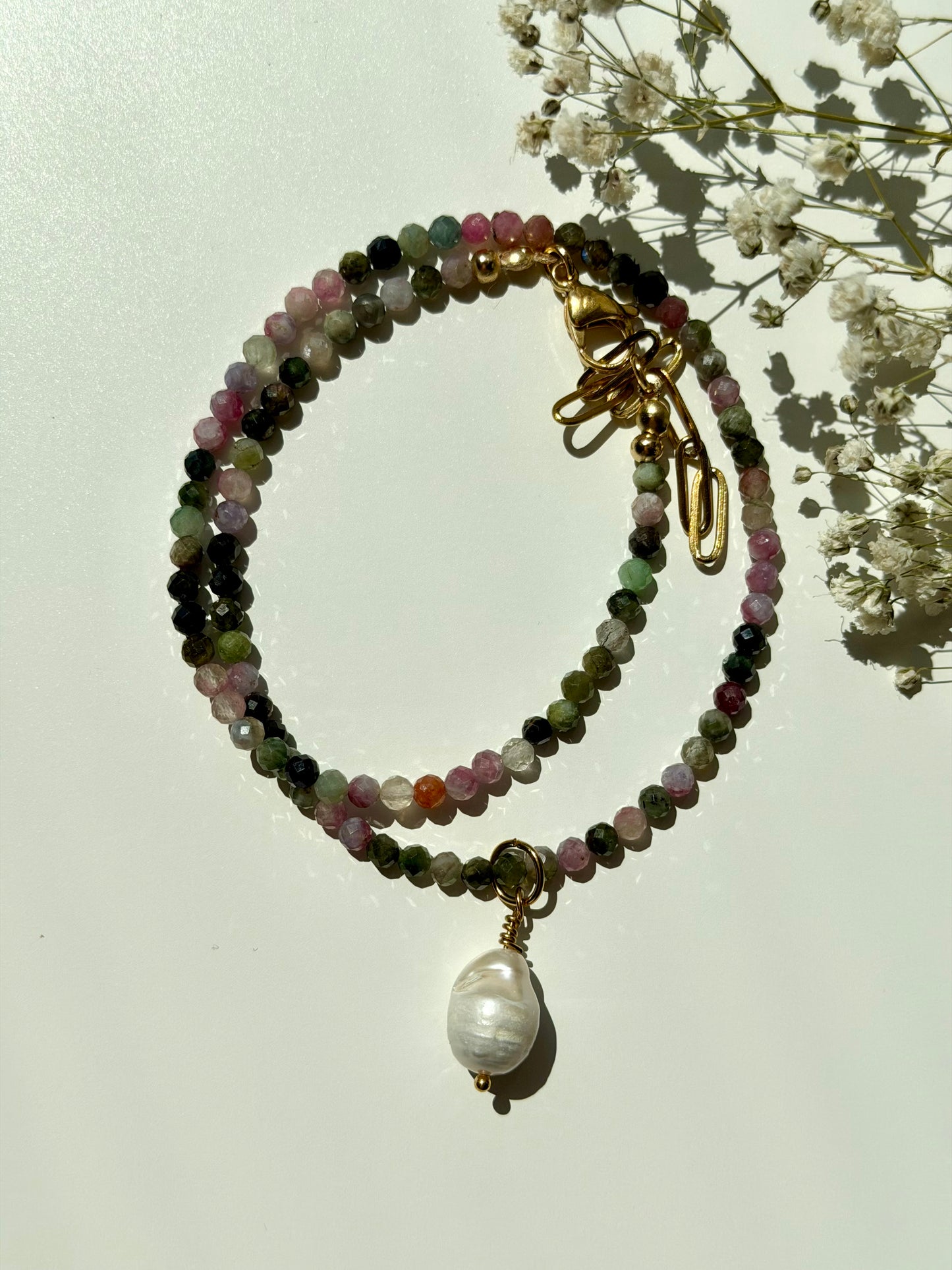Happy Pearls No. 8 – Turmalin Halskette mit Barockperle – handgefertigt
