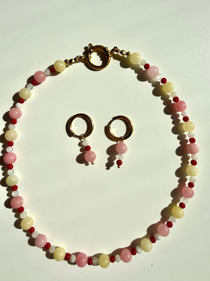 Blush Candy – Morganit & Mondstein Halskette mit Koralle – handgefertigt