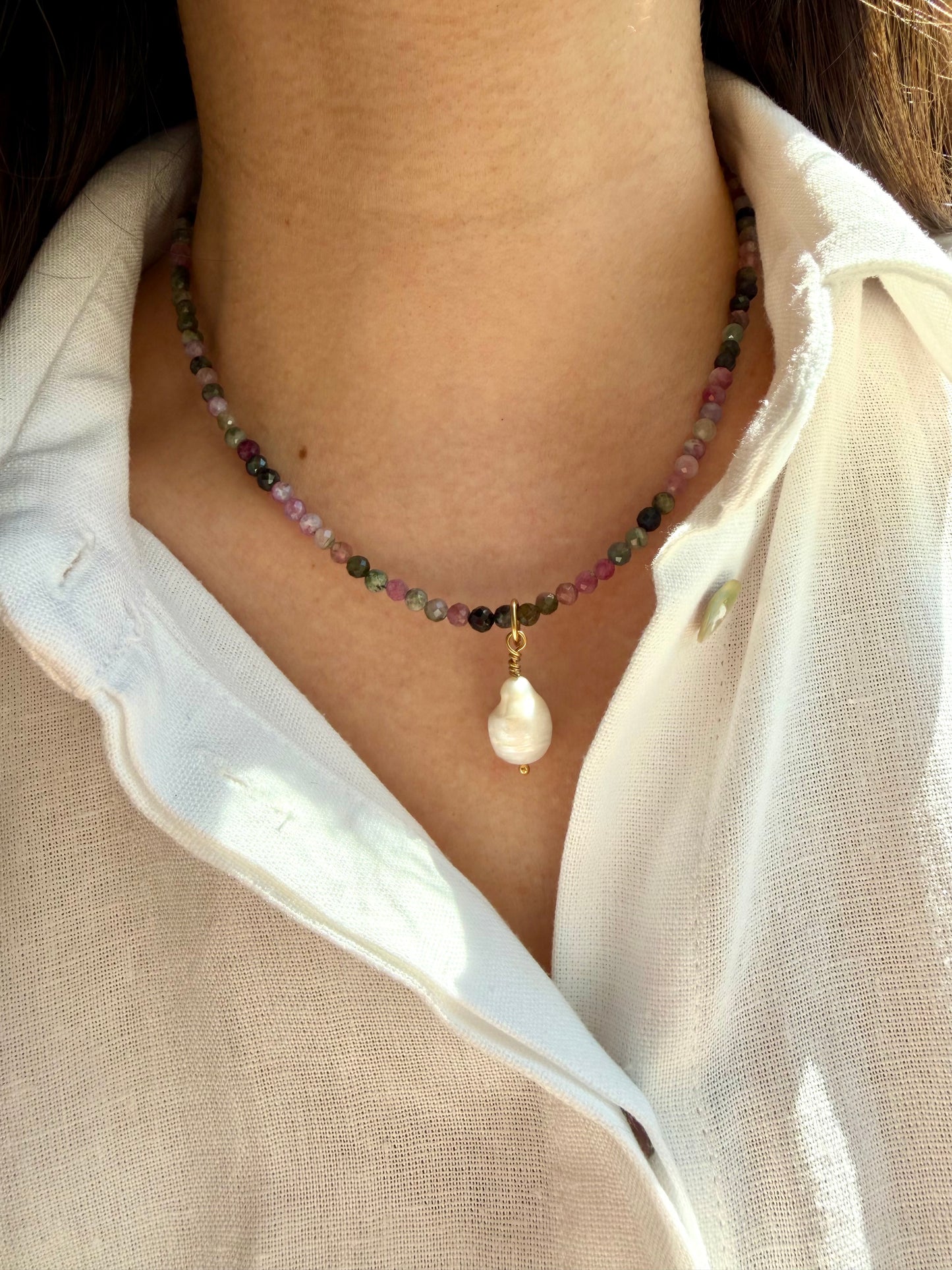Happy Pearls No. 8 – Turmalin Halskette mit Barockperle – handgefertigt