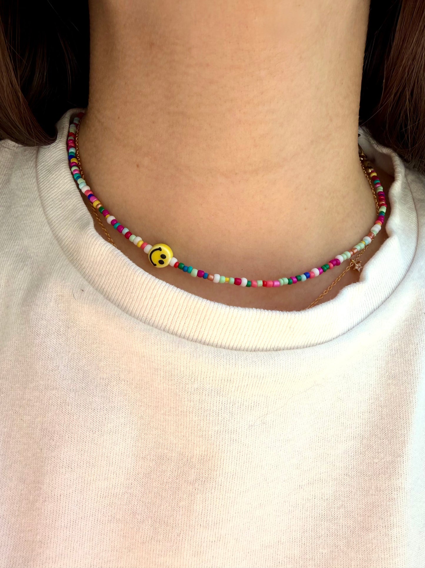 Happy Smile - Colorful Glass Bead Necklace with Handmade Smiley