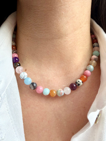Candy Joy – 18 k vergoldete Edelstein-Halskette mit buntem Steinmix – handgefertigt