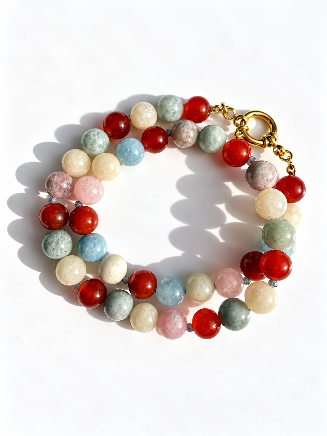 Pastel Grace – Halskette mit Achat, Morganit und Kyanit – Ansicht 4