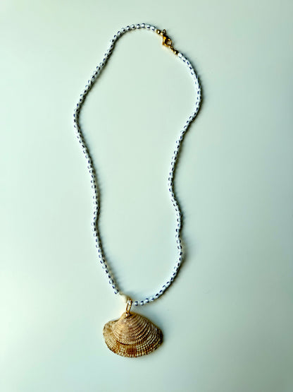 Deep Sea - Shell Necklace with Glass Beads Handmade