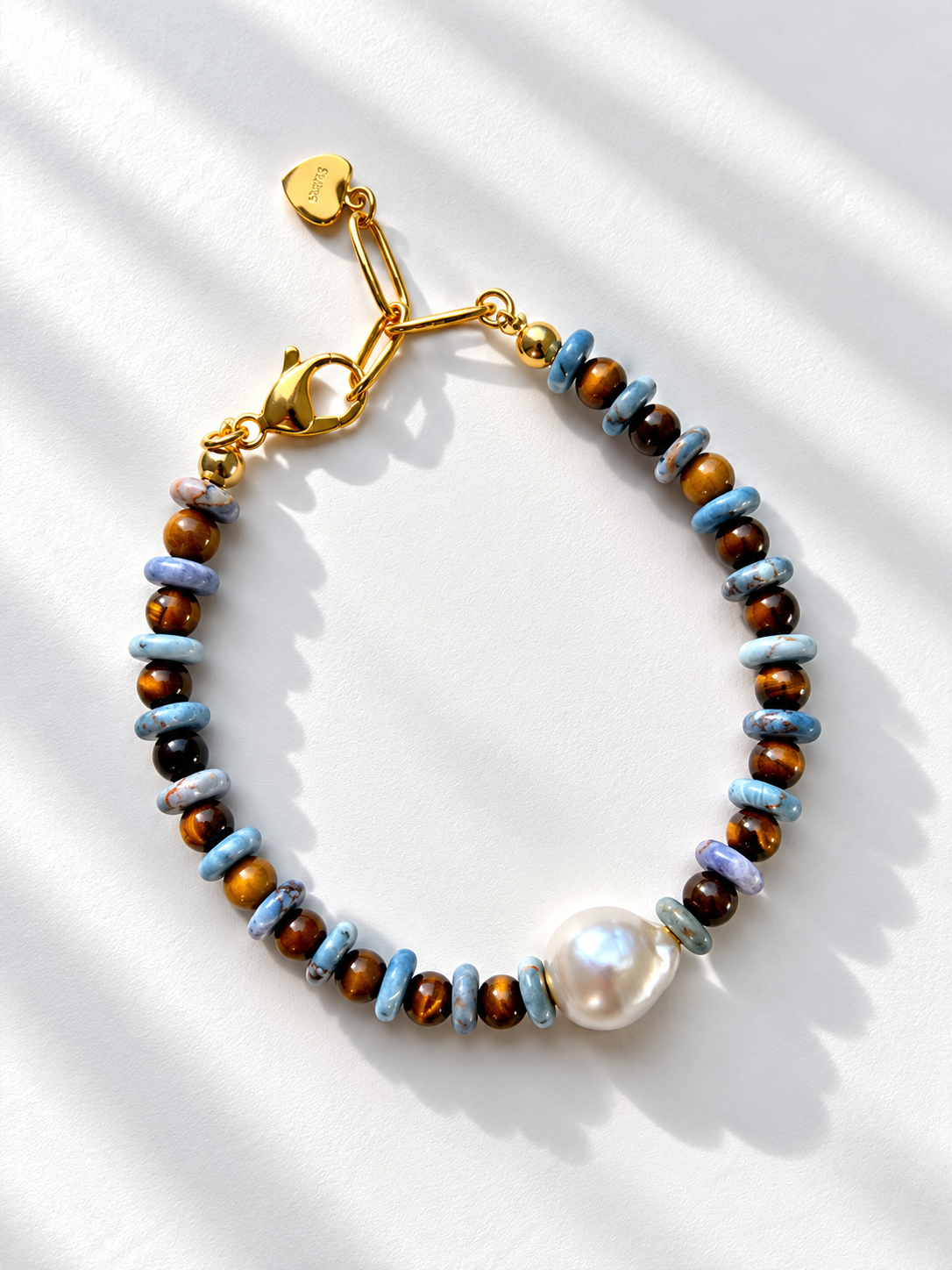 Blue Tiger – Naturstein Armband mit Tigerauge und Süßwasserperle