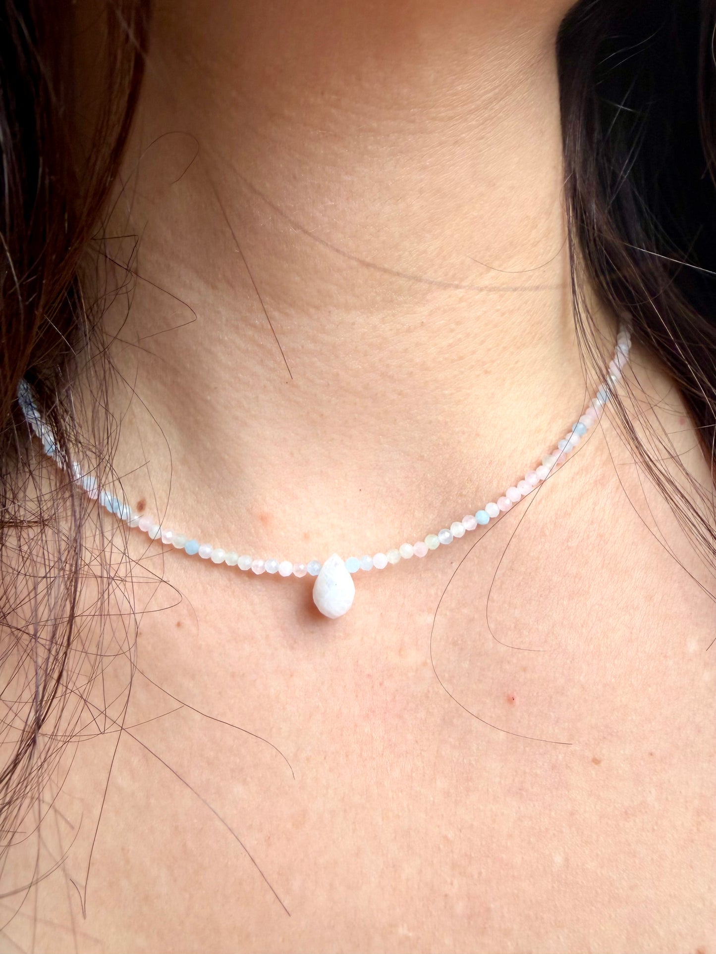 Sun Drop – 18k gold-plated gemstone necklace with white drop pendant – handmade