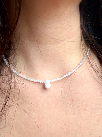 Sun Drop – 18k gold-plated gemstone necklace with white drop pendant – handmade