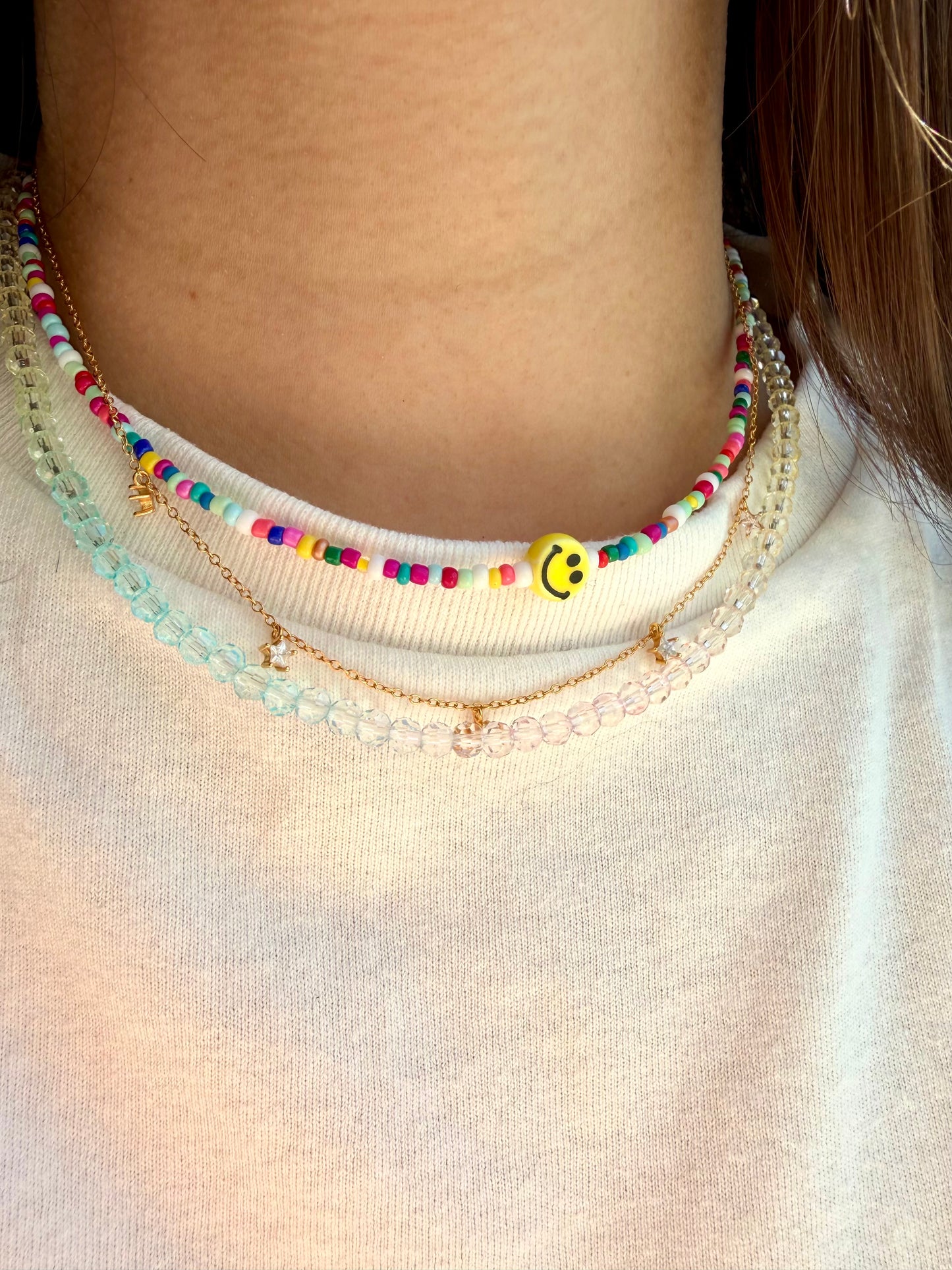 Happy Smile - Colorful Glass Bead Necklace with Handmade Smiley