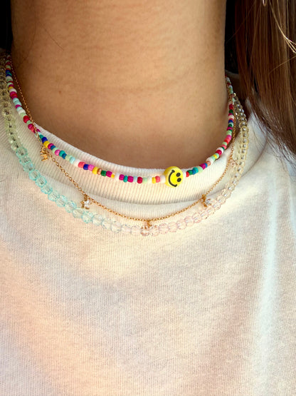 Happy Smile - Colorful Glass Bead Necklace with Handmade Smiley