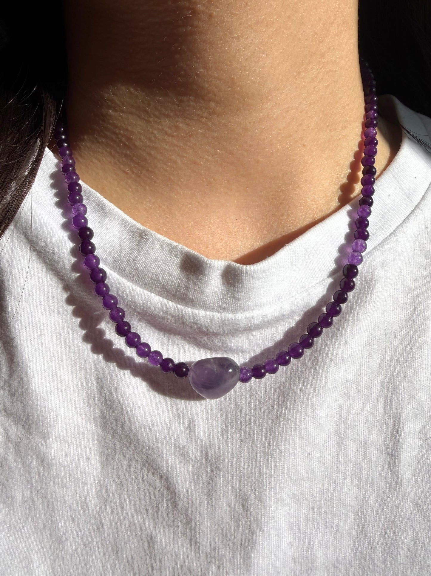 Amethyst Heart – Amethyst Kette mit Herz Anhänger – handgefertigt