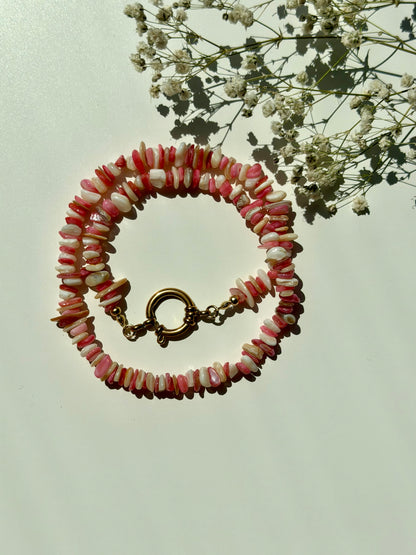Shell Glow – Muschel Kette in Pink/Rose & Creme Tönen – handgefertigt