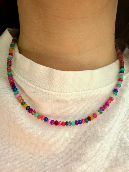 Happy Pearls No. 3 – Gemstone Necklace with Colorful Faceted Stones – Handmade