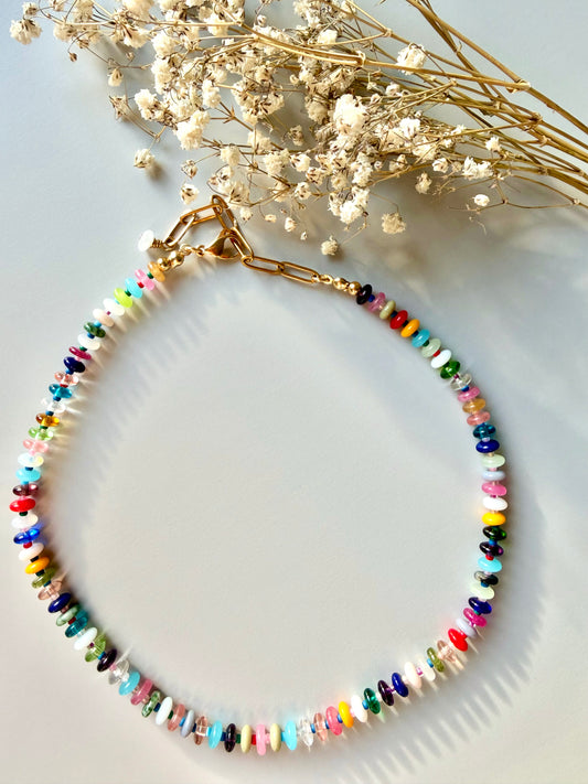 Mosaic Light – 18k gold-plated gemstone necklace with a fine mix of colors – handmade