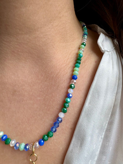 Bunte Edelstein-Halskette • Facettierte Perlen & Barockperle • 18k vergoldet