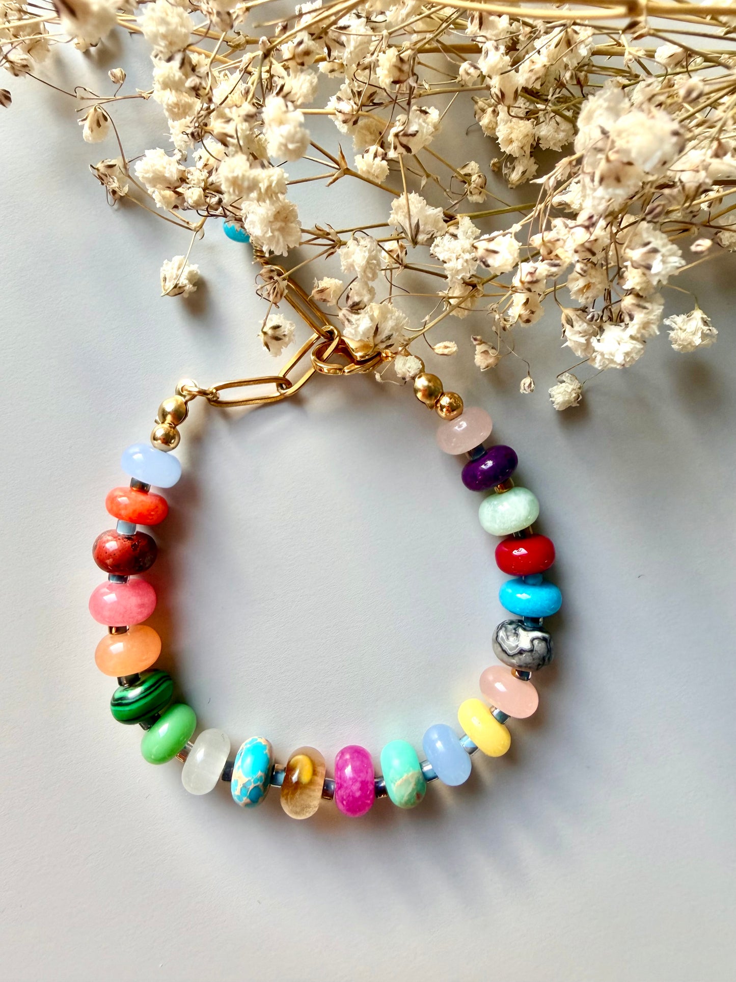 Kaleido Joy – 18k gold-plated gemstone bracelet with a mix of colored stones – handmade