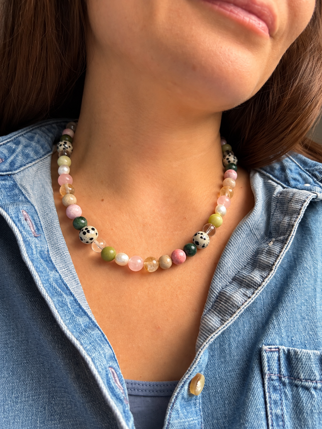 Candy Garden – bunte Edelstein Halskette mit Perlen – Ansicht 3