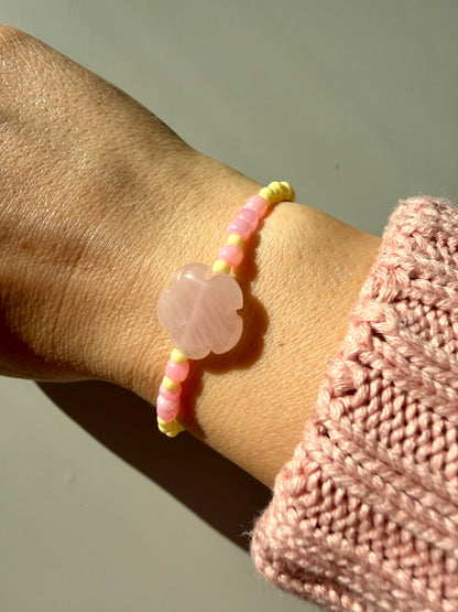 Lemon Bloom – Rosenquarz Armband mit bunten Glasperlen – handgefertigt