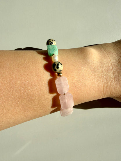 Mint Blush – Gemstone Bracelet with Rose Quartz & Amazonite – Handmade