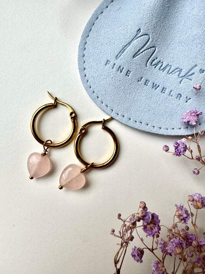 Rosenquarz Herz Ohrringe – Heart of Rose | 18k vergoldet
