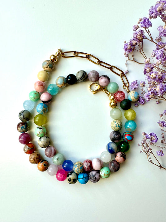 Bunte Edelstein-Halskette – Naturstein-Mix & 18k Vergoldet | Minnak