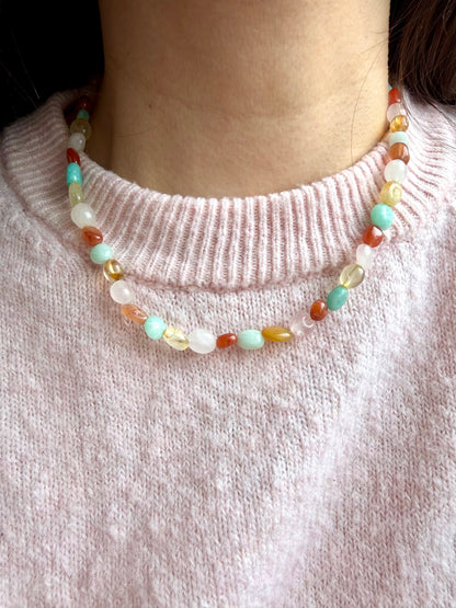 Sunset Candy – bunte Edelstein Halskette mit Naturstein Mix – handgefertigt
