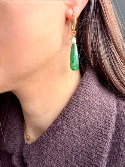 Stone Drip – Vergoldete Creolen mit Edelstein-Tropfen & Perlen – handgefertigt