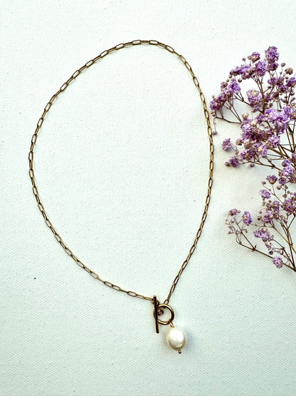 Gliederkette mit Barockperle & 18 k vergoldetem Knebelverschluss