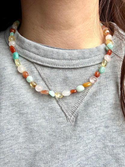 Sunset Candy – bunte Edelstein Halskette mit Naturstein Mix – handgefertigt