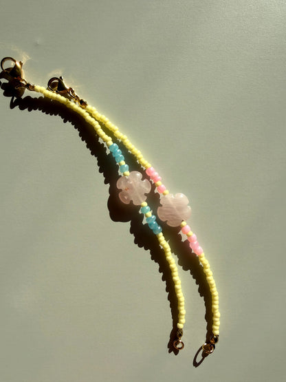 Lemon Bloom – Rosenquarz Armband mit bunten Glasperlen – handgefertigt