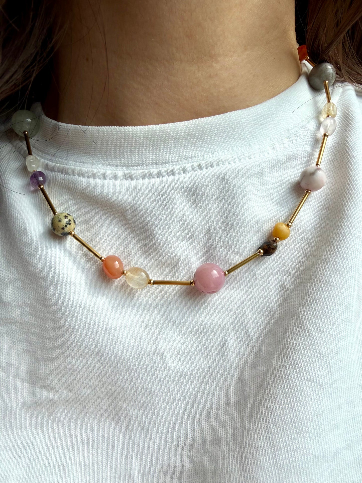 Color Bliss – Necklace made of colorful gemstones &amp; 18k gold-plated details – handmade