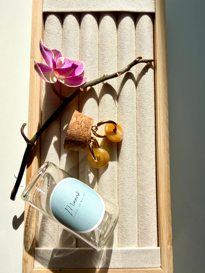 Stone Circle – Gold-plated hoop earrings with natural stone donut pendants – handmade