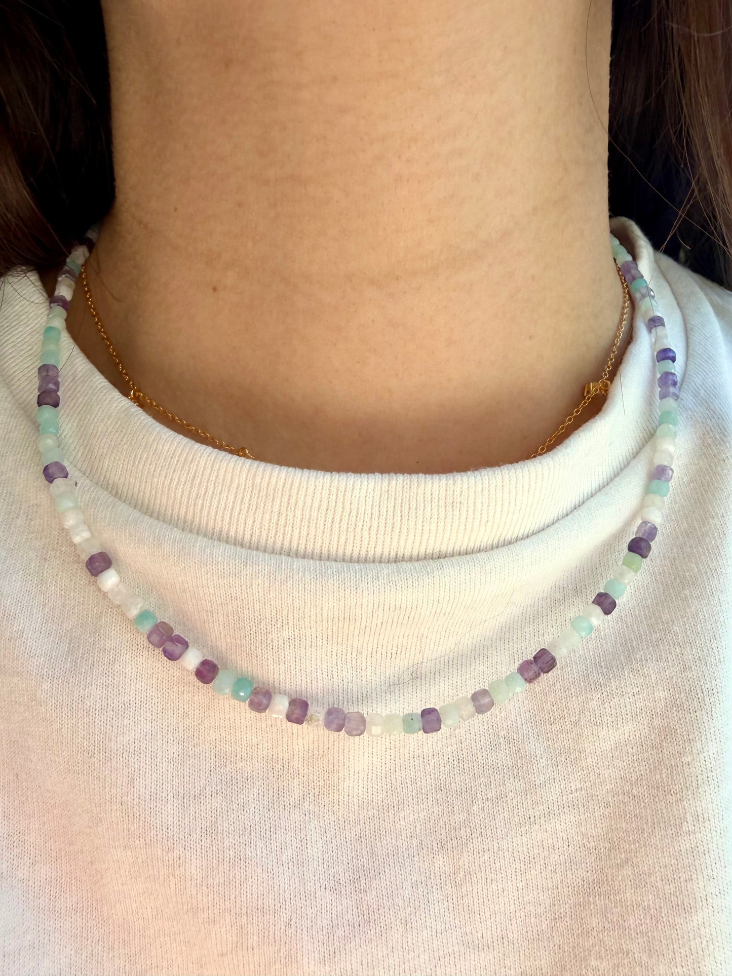 Happy Pearls No. 5 - Gemstone Necklace in Pastel Shades, Handmade