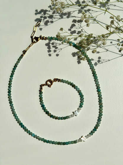 Sea Star Armband mit Aquamarin, Mondstein & Muschelstern – handgefertigt