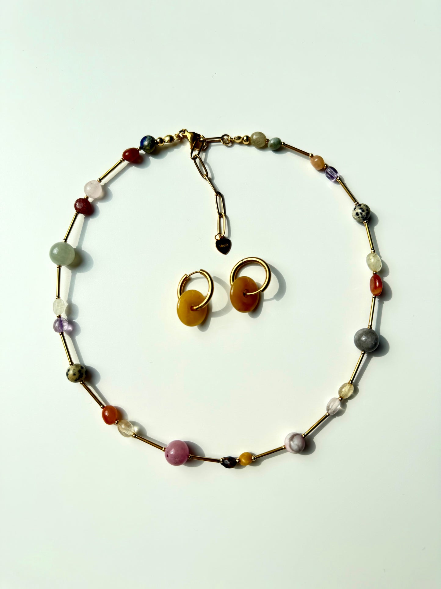 Color Bliss – Necklace made of colorful gemstones &amp; 18k gold-plated details – handmade