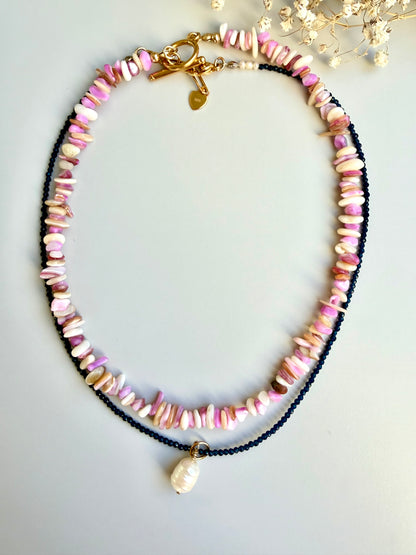 Pink Shell Glow – Muschel Kette in Pink- & Creme-Tönen – handgefertigt