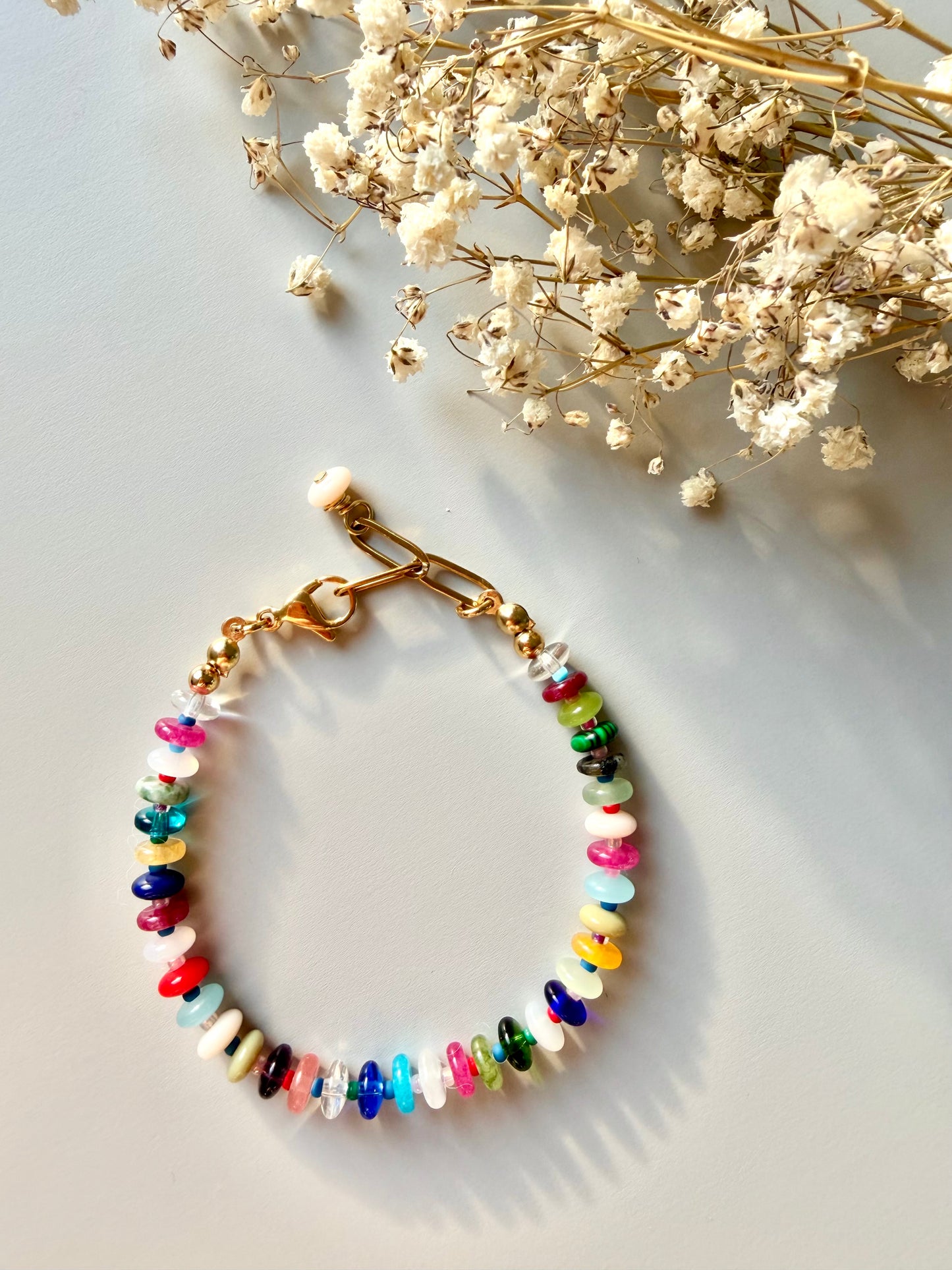 Mosaic Light – 18k gold-plated gemstone bracelet with a fine mix of colors – handmade