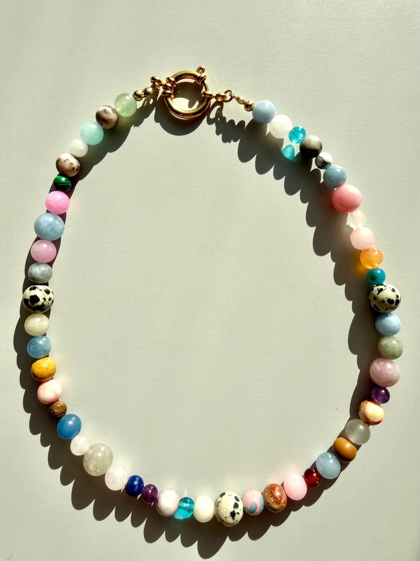 Bonibon - Gemstone Necklace with Dalmatian Jasper, Rose Quartz, Amazonite, Amethyst & Agate - handmade