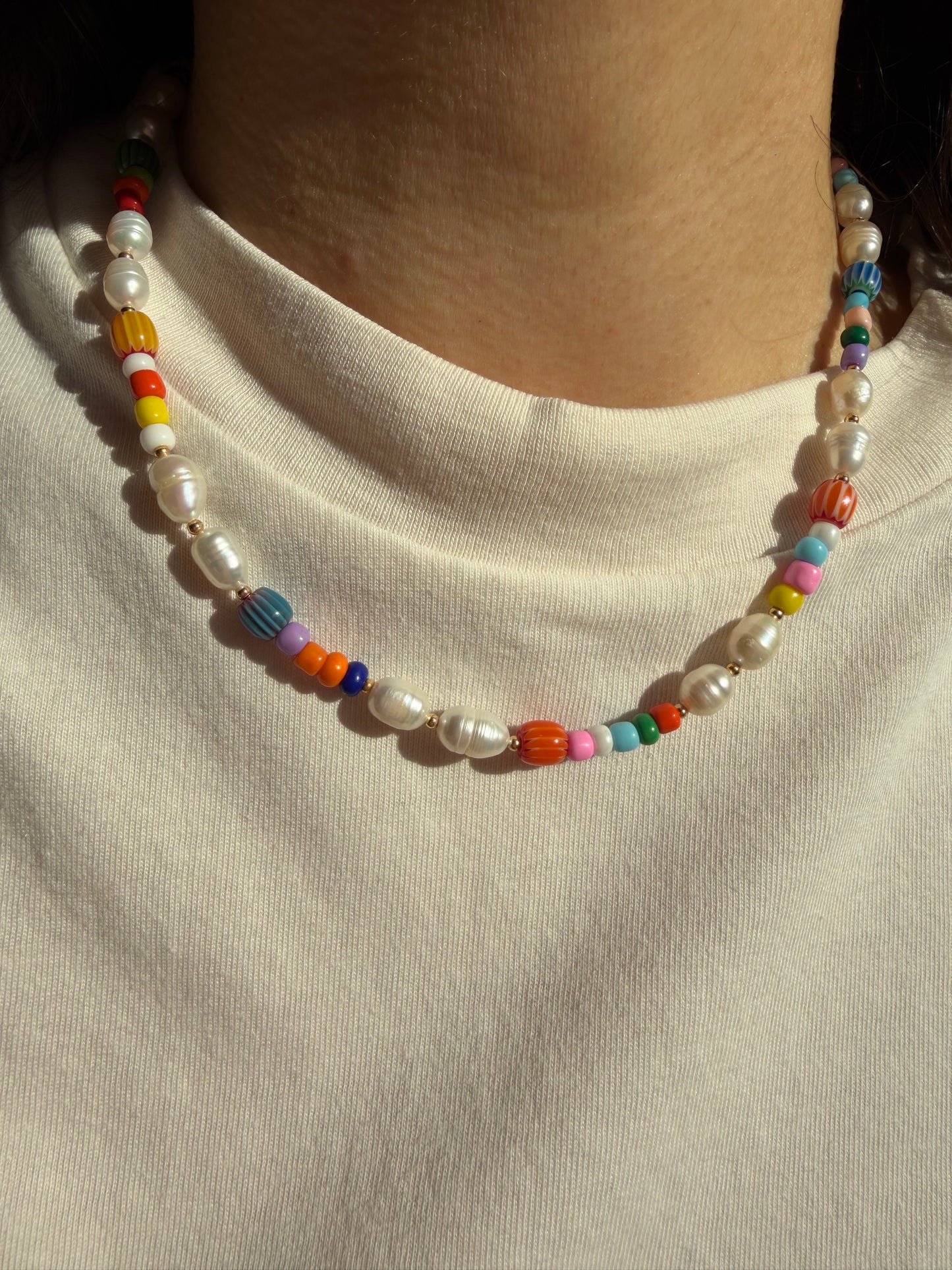 Confetti Candy – colorful beaded necklace with freshwater pearls &amp; Miyuki beads – handmade