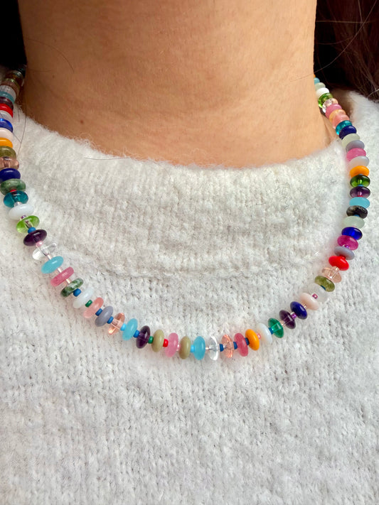 Mosaic Light – 18 k vergoldete Edelstein-Halskette mit feinem Farbmix – handgefertigt