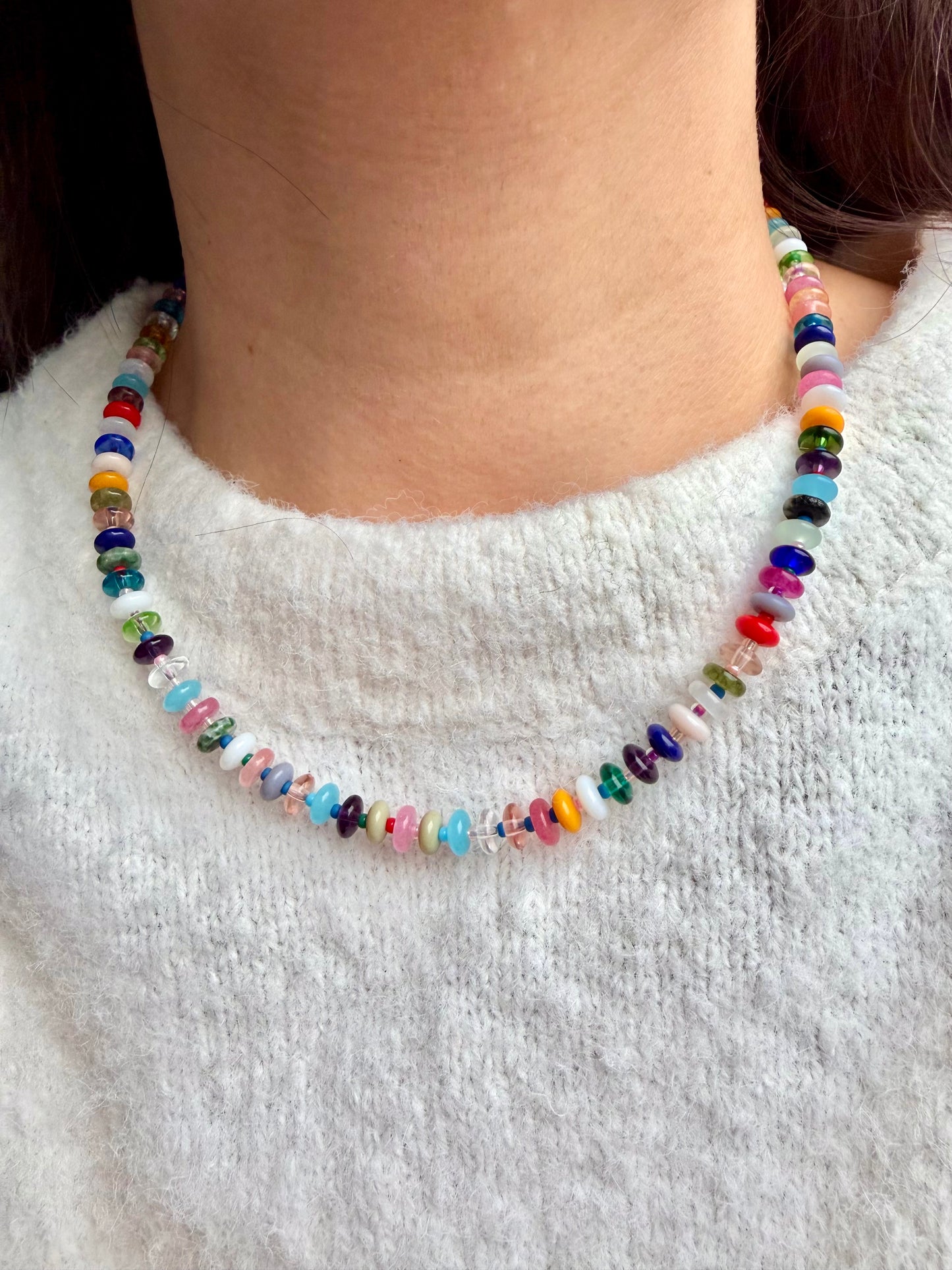Mosaic Light – 18k gold-plated gemstone necklace with a fine mix of colors – handmade